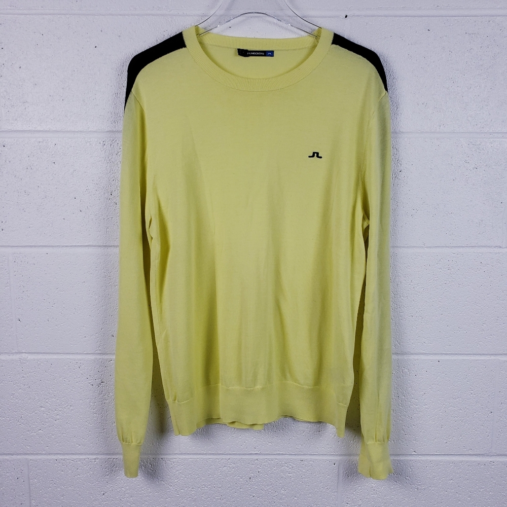 J. Lindeberg Kevin Crew Neck Pima Cotton Pullover Sweater Yellow‎ Men's Large